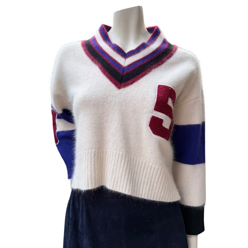 Rue the Style Cropped Varsity‎ Sweater Womens M Angora Wool Blend Light Academia